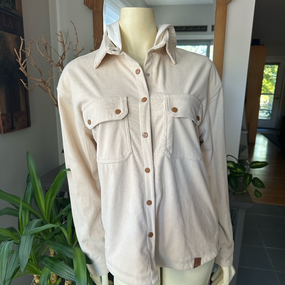 Soft Corduroy Shirt Jacket with Hood by LB Collection ~ Small